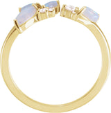 14K Gold Natural White Opal & Natural Diamond Negative Space Ring - Yellow Gold - view 2