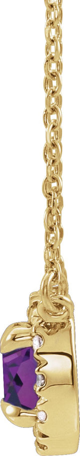 14K Gold Round Lab-Grown Alexandrite Natural Diamond French-Set Halo-Style Necklace - Yellow Gold - view 6
