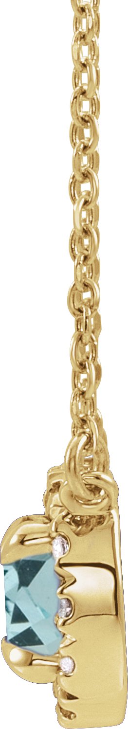 14K Gold Round Natural Aquamarine French-Set Halo-Style Necklace - Yellow Gold - view 6