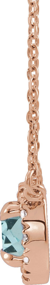 14K Gold Round Natural Aquamarine French-Set Halo-Style Necklace - Rose Gold - view 6