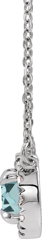 14K Gold Round Natural Aquamarine Natural Diamond French-Set Halo-Style Necklace - White Gold - view 6