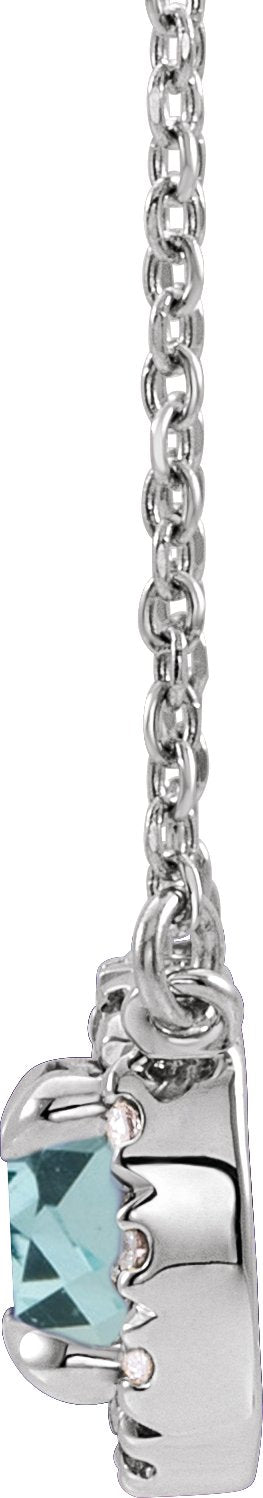 14K Gold Round Natural Aquamarine French-Set Halo-Style Necklace - White Gold - view 6