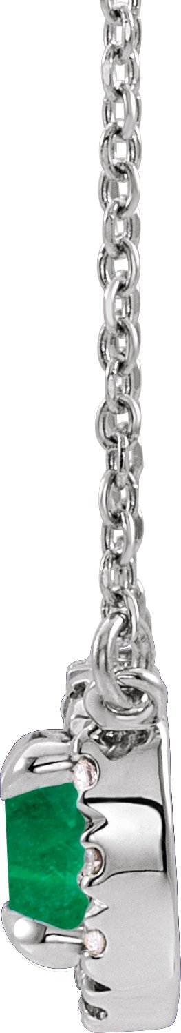 Platinum Round Natural Emerald Natural Diamond French-Set Halo-Style Necklace - view 6