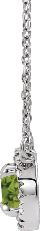 14K Gold Round Natural Peridot Natural Diamond French-Set Halo-Style Necklace - White Gold - view 6