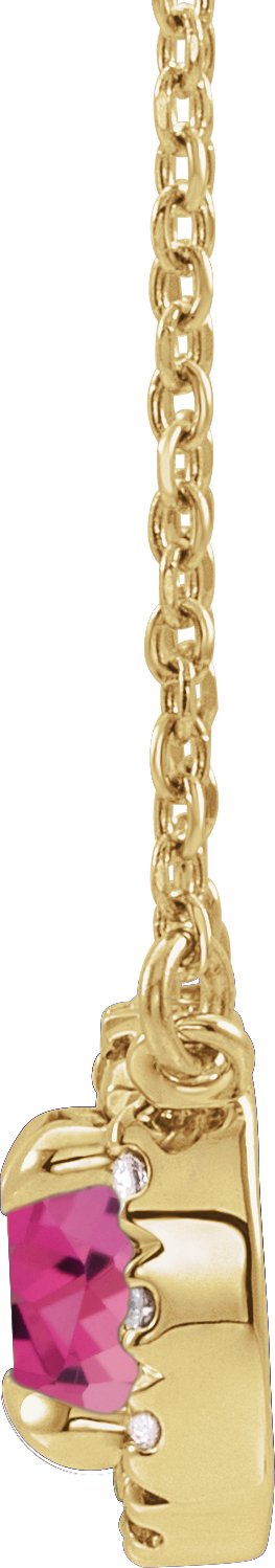 14K Gold Round Natural Pink Tourmaline French-Set Halo-Style Necklace - Yellow Gold - view 6
