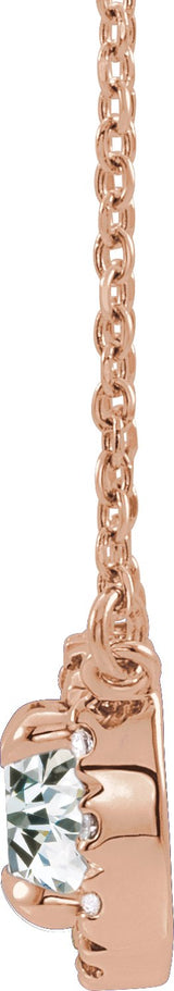 14K Gold Round Natural Diamond French-Set Halo-Style Necklace - Rose Gold - view 6