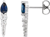 14K Gold Pear Natural Blue Sapphire & Natural Diamond Accented Bar Earrings - White Gold