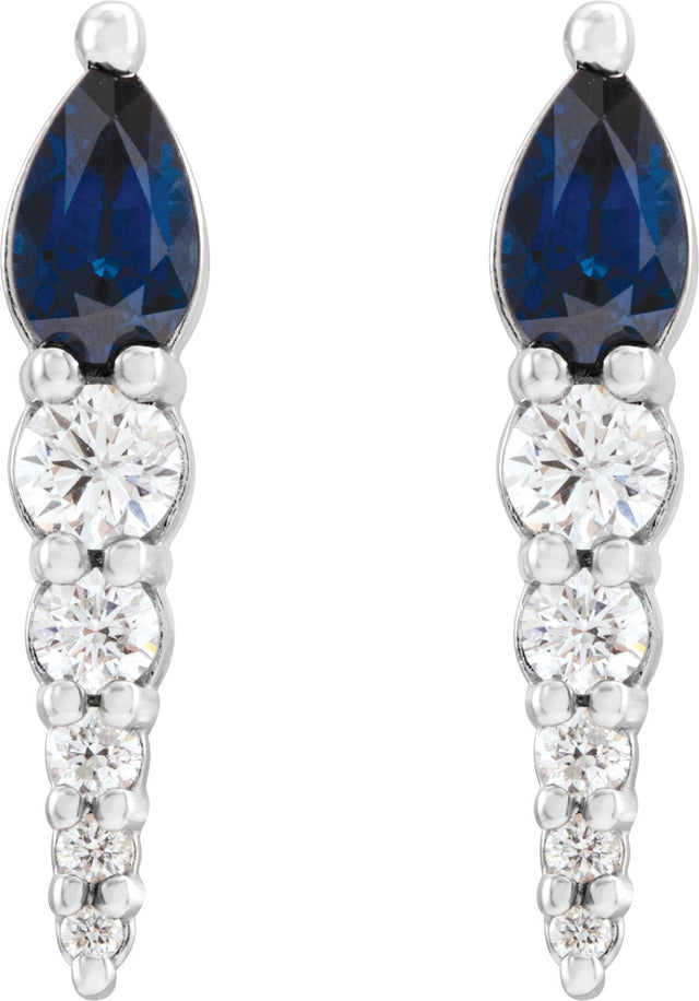 Platinum Pear Natural Blue Sapphire & Natural Diamond Accented Bar Earrings - view 2