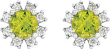 Platinum Natural Peridot Round 4-Prong Halo-Style Earrings - view 4