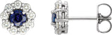 Platinum Lab-Grown Blue Sapphire & Natural Diamond Round 4-Prong Halo-Style Earrings – 3.5-8mm Stones