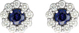 Platinum Lab-Grown Blue Sapphire & Natural Diamond Round 4-Prong Halo-Style Earrings – 3.5-8mm Stones - view 2