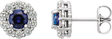 14K Gold Lab-Grown Blue Sapphire & Natural Diamond Round 4-Prong Halo-Style Earrings – 3.5-8mm Stones - White Gold