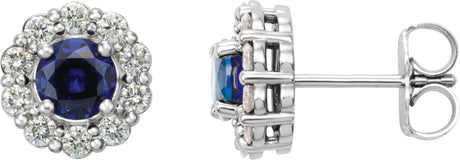14K Gold Lab-Grown Blue Sapphire & Natural Diamond Round 4-Prong Halo-Style Earrings – 3.5-8mm Stones - White Gold