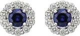 Platinum Lab-Grown Blue Sapphire & Natural Diamond Round 4-Prong Halo-Style Earrings – 3.5-8mm Stones - view 2