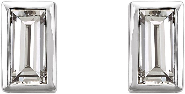 14K Gold Natural Diamond Straight Baguette Bezel-Set Stud Earrings - White Gold - view 6