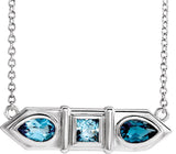 Platinum Natural Blue Multi-Gemstone Geometric Bar Necklace