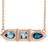 14K Gold Natural Blue Multi-Gemstone Geometric Bar Necklace - Rose Gold