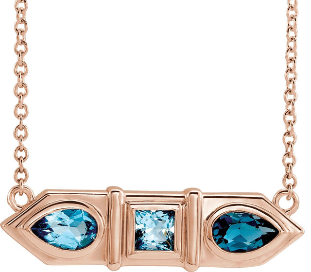 14K Gold Natural Blue Multi-Gemstone Geometric Bar Necklace - Rose Gold