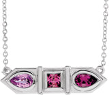 Platinum Natural Pink Multi-Gemstone Geometric Bar Necklace
