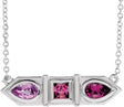 14K Gold Natural Pink Multi-Gemstone Geometric Bar Necklace - White Gold