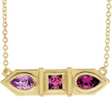 14K Gold Natural Pink Multi-Gemstone Geometric Bar Necklace - Yellow Gold