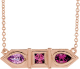 14K Gold Natural Pink Multi-Gemstone Geometric Bar Necklace - Rose Gold