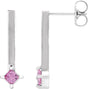 Platinum Square Natural Pink Sapphire Bar Drop Earrings