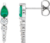 Platinum Pear Lab-Grown Emerald & Natural Diamond Accented Bar Earrings