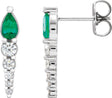 14K Gold Pear Natural Emerald & Natural Diamond Accented Bar Earrings - White Gold
