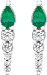 14K Gold Pear Lab-Grown Emerald & Natural Diamond Accented Bar Earrings - White Gold - view 2