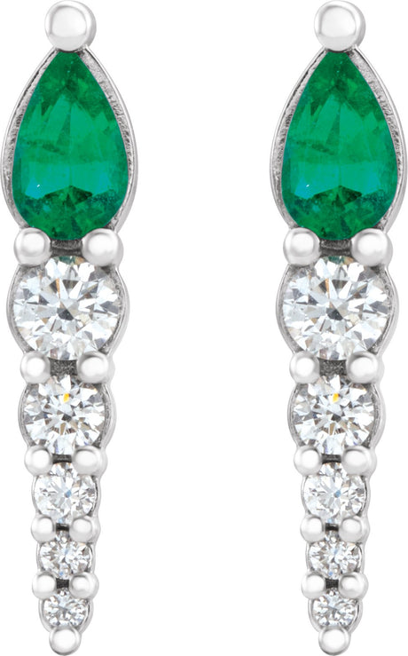 Platinum Pear Lab-Grown Emerald & Natural Diamond Accented Bar Earrings - view 2
