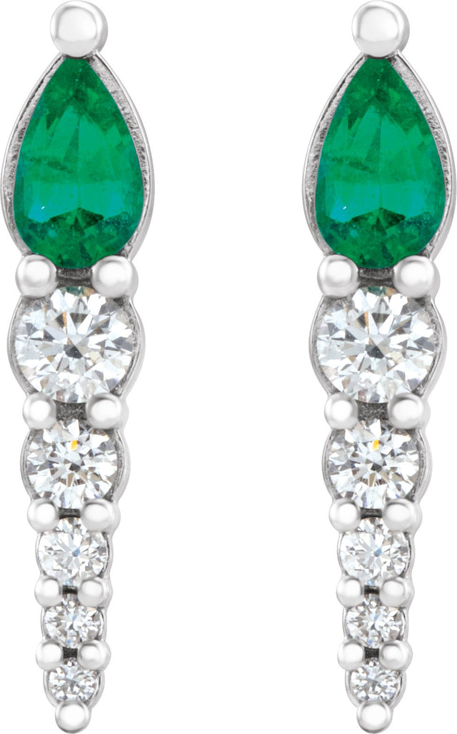Platinum Pear Lab-Grown Emerald & Natural Diamond Accented Bar Earrings - view 2