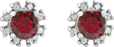 Platinum Natural Mozambique Garnet Round 4-Prong Halo-Style Earrings - view 4