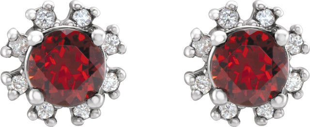 Platinum Natural Mozambique Garnet Round 4-Prong Halo-Style Earrings - view 4