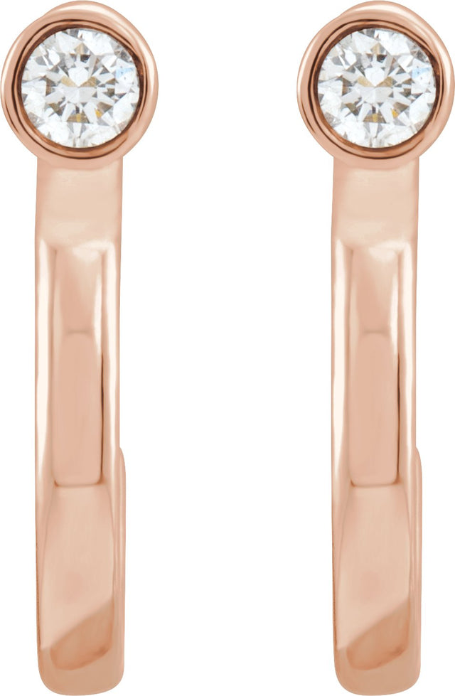 14K Gold Round Natural Diamond Bezel-Set Hoop Earrings – 2-3mm Stones - Rose Gold - view 4