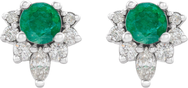 14K Gold Round Lab-Grown Emerald Accented Earrings - White Gold - view 5