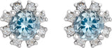 14K Gold Natural Aquamarine Round 4-Prong Halo-Style Earrings - White Gold - view 4