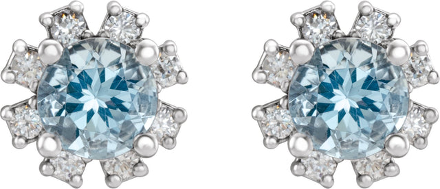 Platinum Natural Aquamarine Round 4-Prong Halo-Style Earrings - view 4