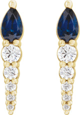 14K Gold Pear Lab-Grown Blue Sapphire & Natural Diamond Accented Bar Earrings - Yellow Gold - view 2