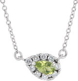 Platinum Pear Natural Peridot & Natural Diamond French-Set Halo-Style Necklace