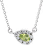 Platinum Pear Natural Peridot & Natural Diamond French-Set Halo-Style Necklace