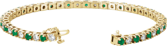 14K Gold Round Lab-Grown Emerald Line Bracelet - Yellow Gold - view 6