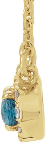 14K Gold Oval Natural Blue Zircon French-Set Halo-Style Necklace - Yellow Gold - view 4