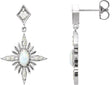 14K Gold Oval Natural White Opal & Natural Diamond Accented Star Earrings - White Gold
