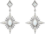 Platinum Oval Natural White Opal & Natural Diamond Accented Star Earrings - view 2