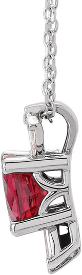 14K Gold Round Lab-Grown Ruby & Natural Diamond Accented Necklace or Pendant – 1/6 CTW - White Gold - view 2