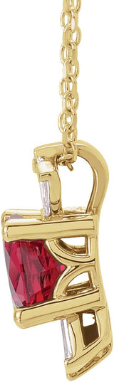 14K Gold Round Lab-Grown Ruby & Natural Diamond Accented Necklace or Pendant – 1/6 CTW - Yellow Gold - view 2