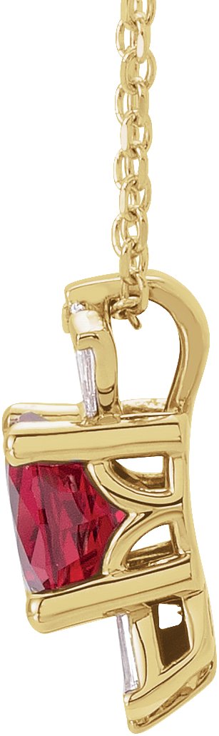 14K Gold Round Lab-Grown Ruby & Natural Diamond Accented Necklace or Pendant – 1/6 CTW - Yellow Gold - view 2