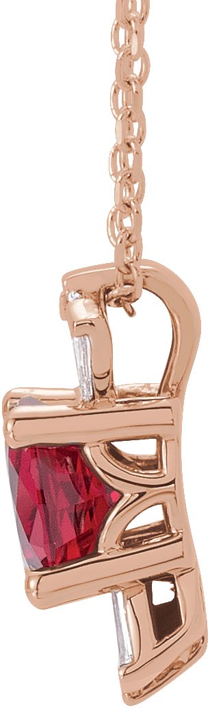 14K Gold Round Lab-Grown Ruby & Natural Diamond Accented Necklace or Pendant – 1/6 CTW - Rose Gold - view 2
