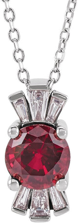 Platinum Round Lab-Grown Ruby & Natural Diamond Accented Necklace or Pendant – 1/6 CTW